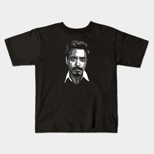 Robert Downey Jr greyscale Kids T-Shirt by @johnnehill